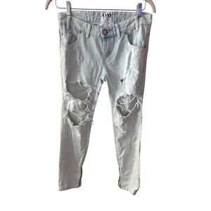 One Teaspoon Sz 26 Light Wash Distressed Ripped Low Waist Zip Hem Denim Jeans